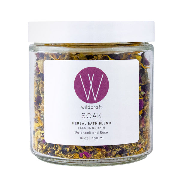 Wildcraft Soak Herbal Bath Blend~ Patchouli & Rose, 16 oz | 480 ml